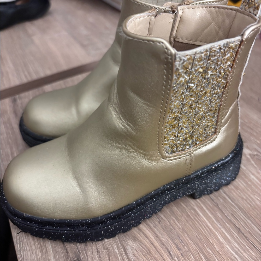 Shimmering Gold Kids Boots with Black Sole